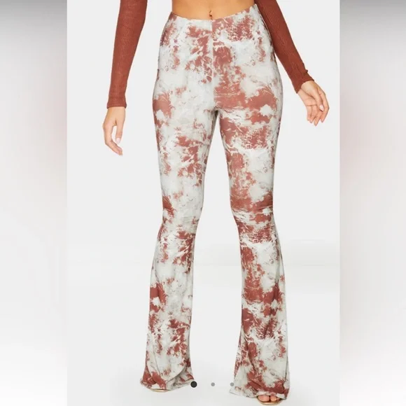 Stone Tie Dye Slinky Ruched Bum Flared Pants - Picture 1 of 5